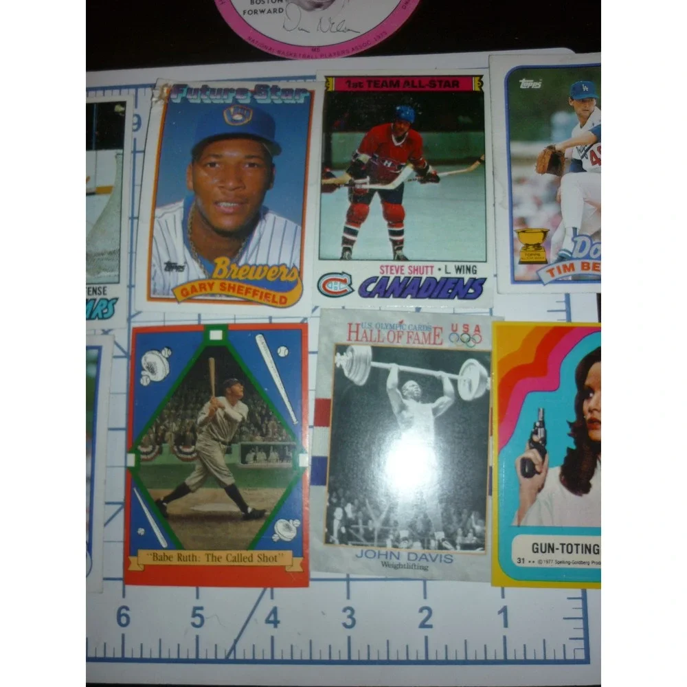 Vintage Sports Card Lot 1989 Gary Sheffield  Farrah Fawcett HOF Hockey Babe Ruth